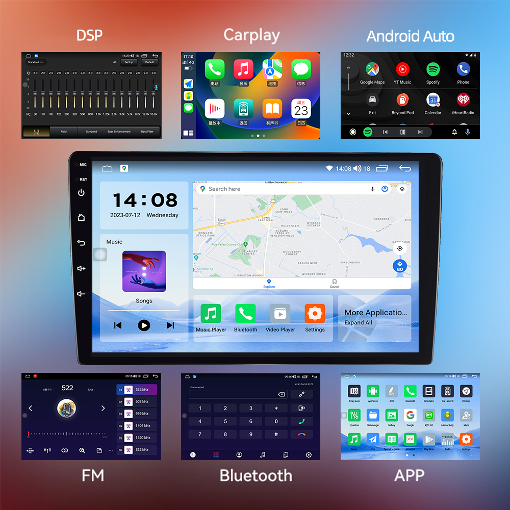 Android 12 CarPlay 9/10/13'' QLED Screen 2DIN Car Radio for Universal Car Fitment