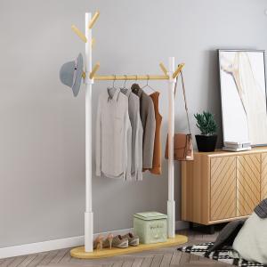 China Bedroom Bamboo Frame Coat Rack Hanger Stand With Laundry Basket wholesale