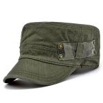 Emblem Logo Vintage Flat Top Army Cap For Men Self Strap / Metal / Velcro