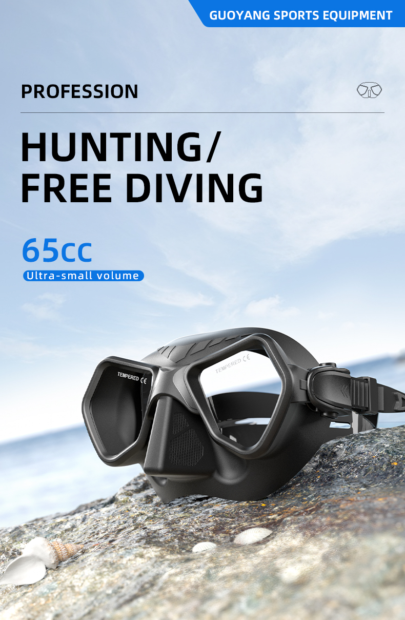 Wolf Black Diving Mask Freedive Goggles Tempered Glass 65cc