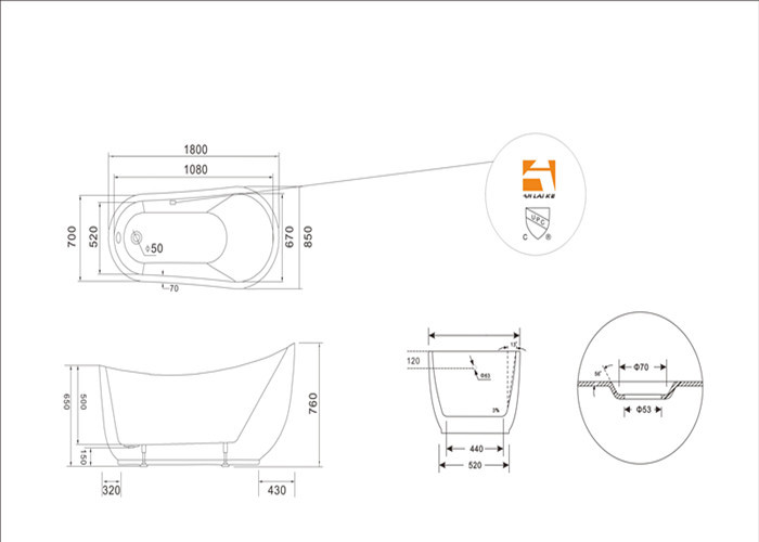 5 Foot Ultra Acrylic Free Standing Bathtub Antique Style 1800 X 850 X 790MM
