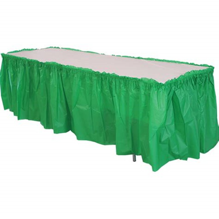 Oil Proof Disposable Plastic Table Skirts With Built - In Adhesive Line