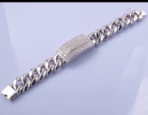 China 25.7gram Stones Crystals 925 Sterling Silver Bangles Pearl Shape Men's Bracelet Unisex Styles Link Chain wholesale