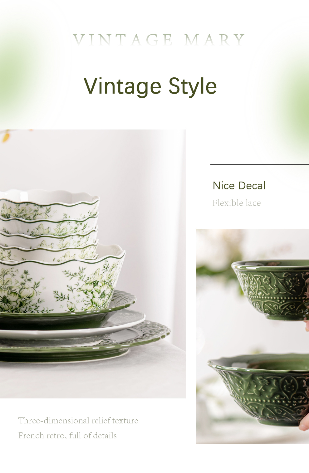 European And British Influence Green Porcelain Dinnerware Set For Sustainable Dining