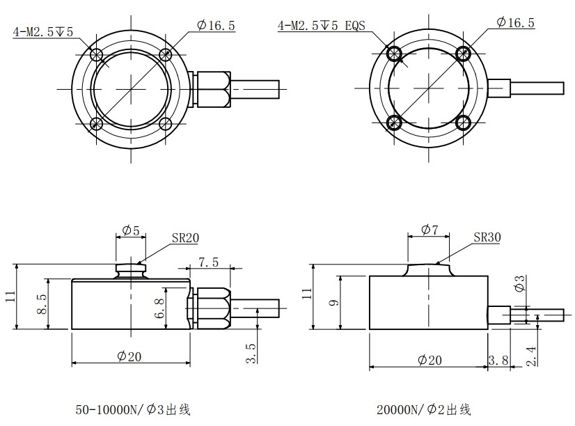 1.5mv/V 50n Miniature Button Load Cell 0.1% 10kn Load Cell