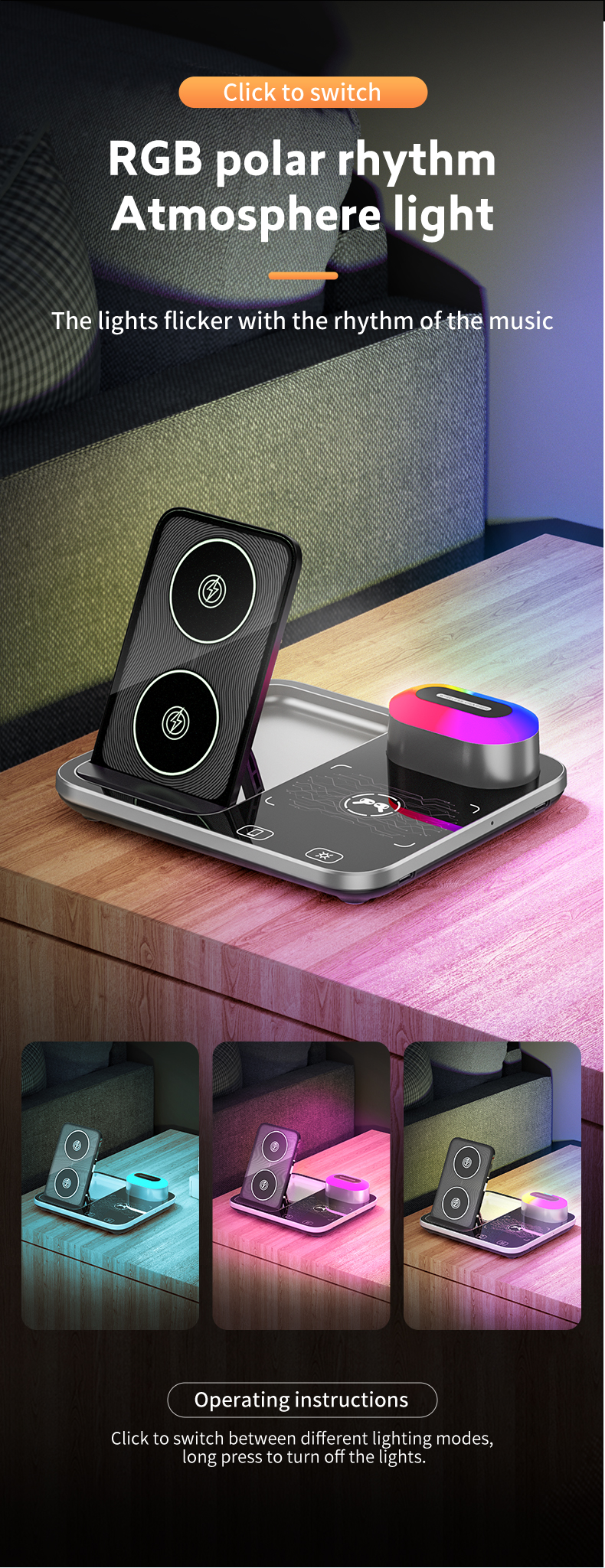 Multifunctional Wireless Charger for Earbuds and Phone 3 In 1 Desktop Fast Charging Station Input 9V/2A Size 165x141.3x13mm