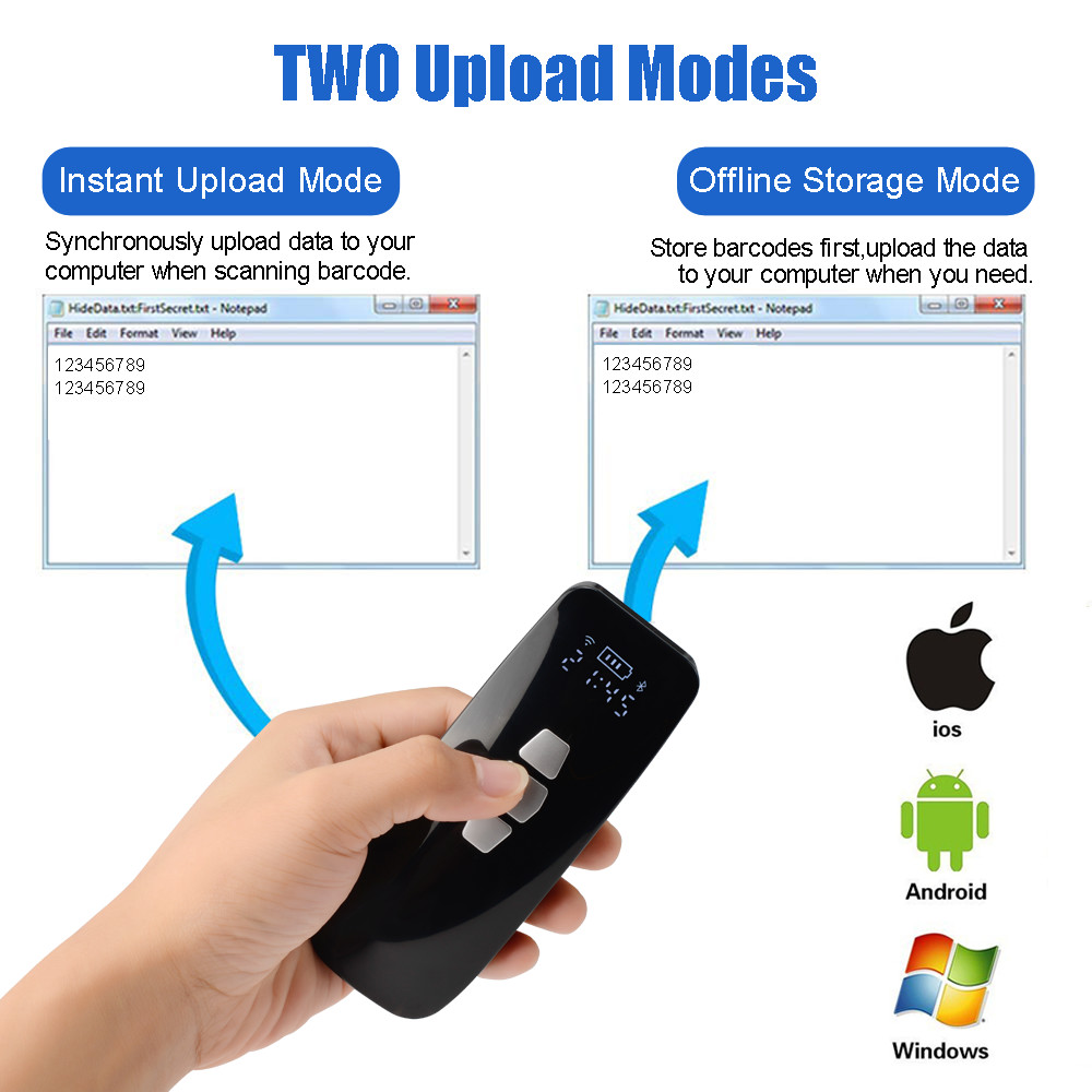 Small CCD Barcode Scanner 1D Wireless Portable Reader With Blue Tooth