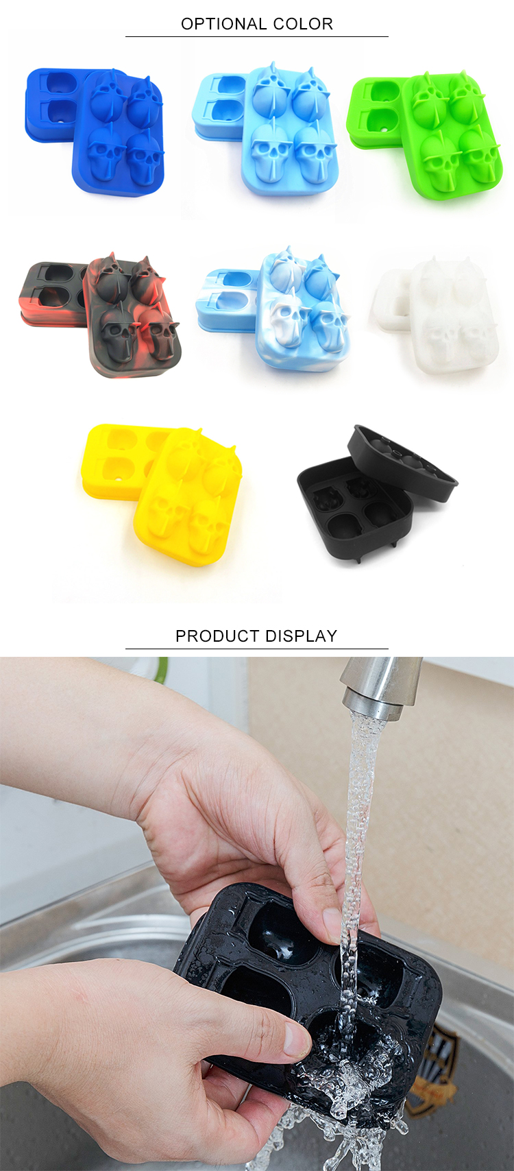 Eco Friendly 4 Grid 3D Skull Silicone Ice Cube Trays