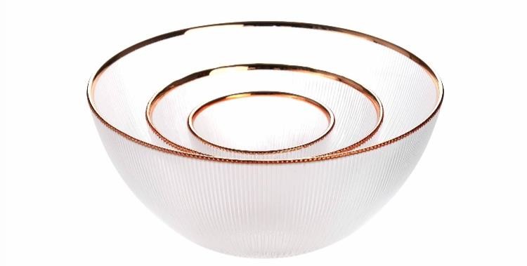 ODM Transparent Crystal Glass Fruit Bowls Dinnerware With Gold Rim