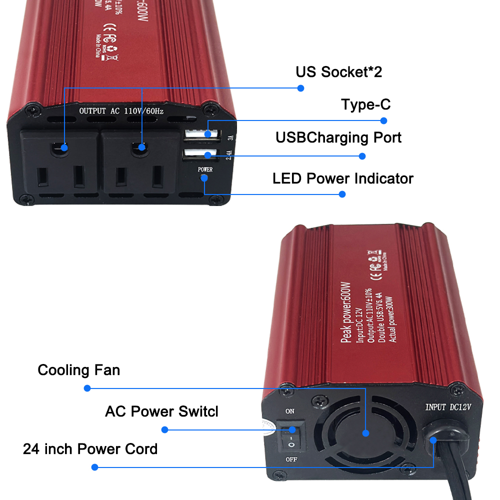 Universal Socket Car Power Inverter 300W 12V 220V Modified Sine Wave Converter Adapter for Laptop Phone USB Charging