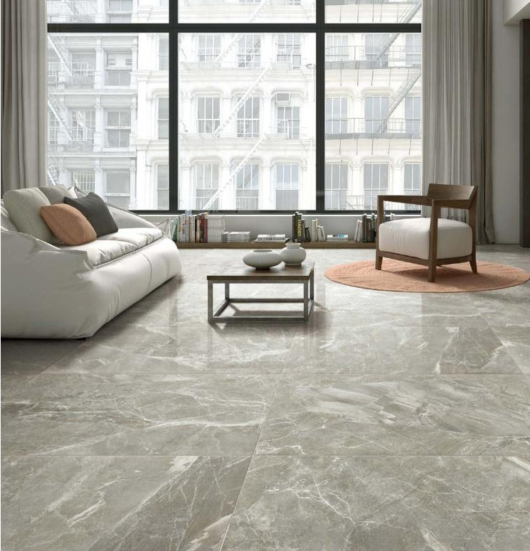 Super Glossy Polished Porcelain Tiles Grey Color 600*1200 Mm Size / Marble Look Floor Tile
