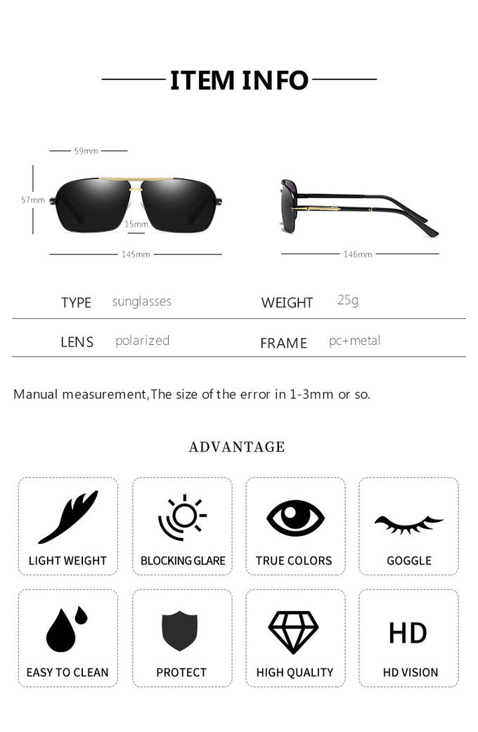 UV400 Mens Luxury Sunglasses Bridge Sport Metal Frame TAC Man Night Driving