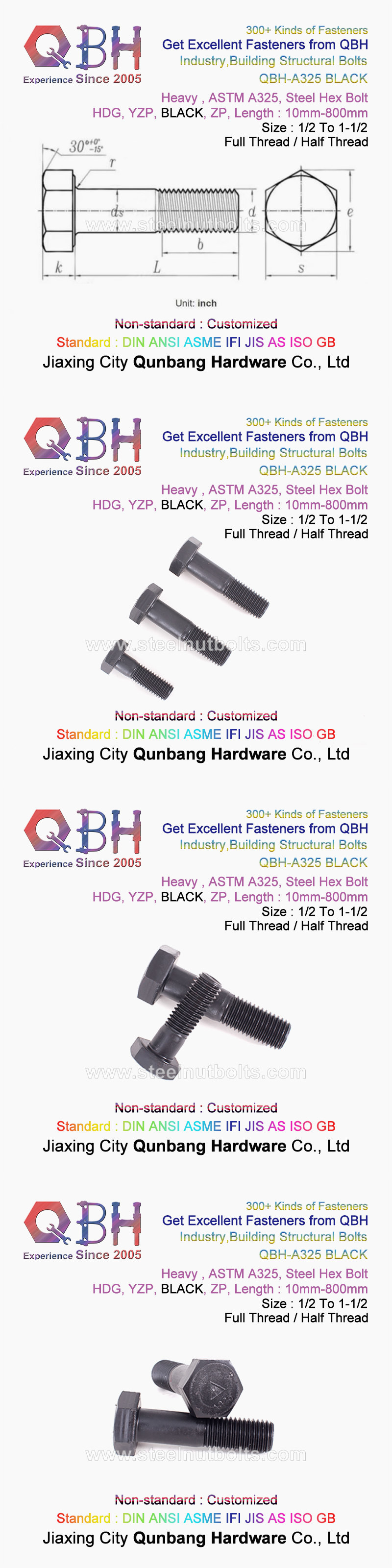 ASTM A325 A325m HDG Carbon Stainless Steel Full Half Thread 2h Nut F436m Washer Building Material Anchor Structural Bolt