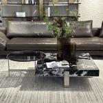 Marble Round Tea Serving Table With Stainless Steel Shelf