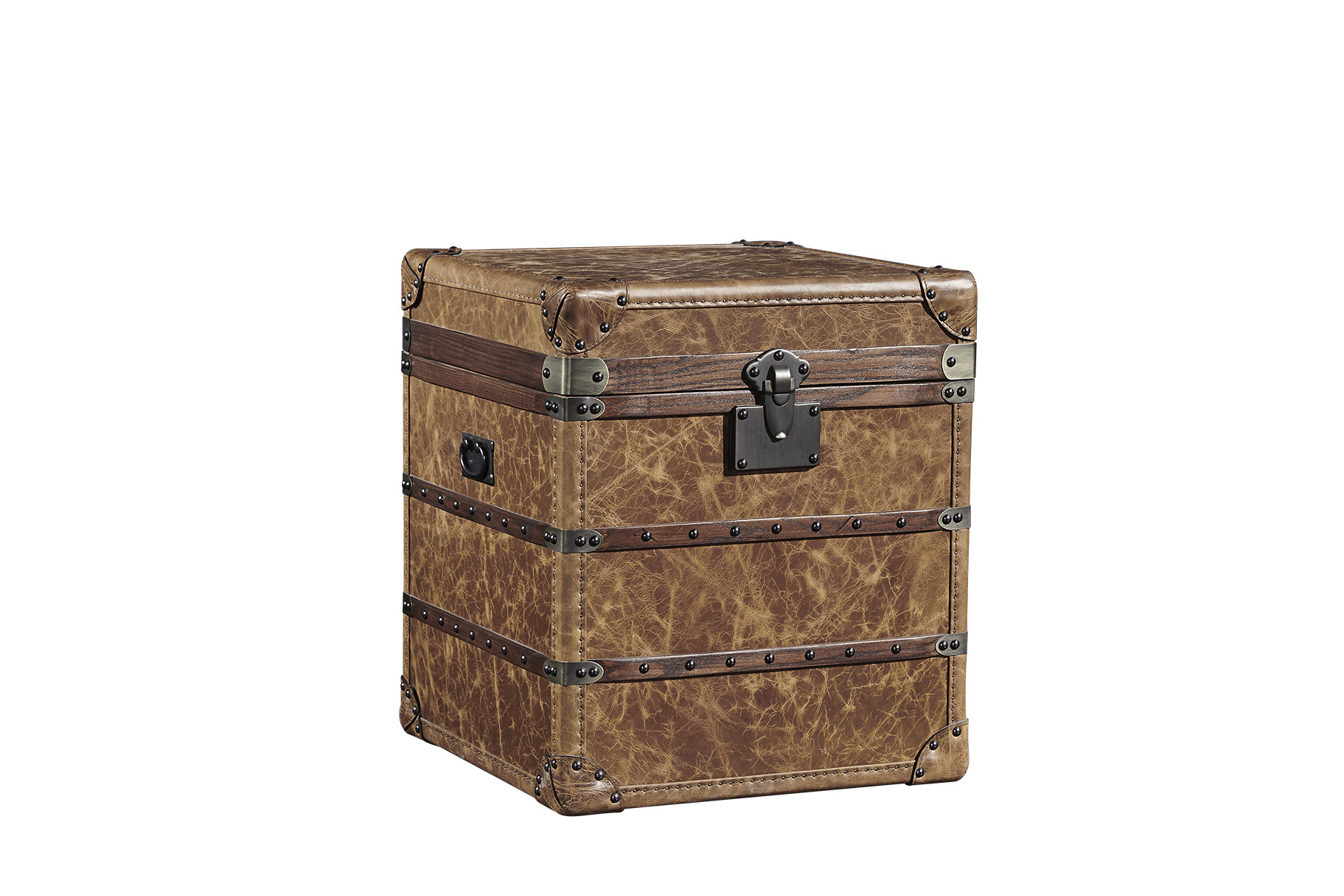 Large Leather Square Storage Trunk , Bedroom Storage Trunk Chest Copper Lock