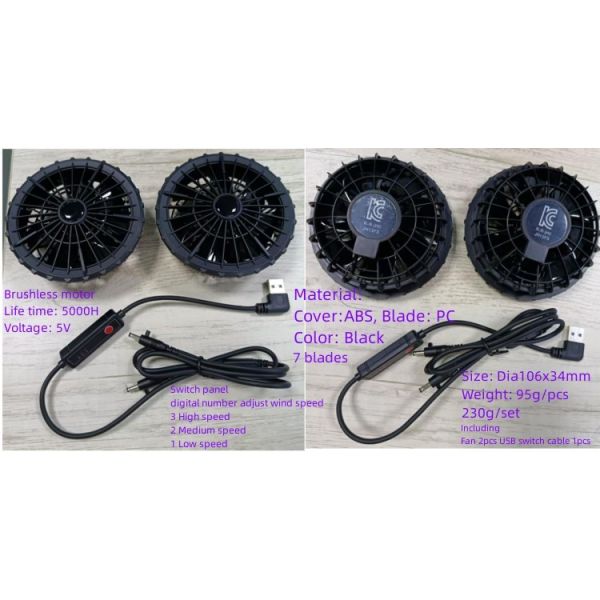 Summer Cooling Outerwear Fan with 3 level speed for Jacket Cooling Fan Super Thin 34mm