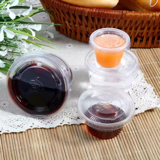 Compostable PLA Disposable 2 Oz Sauce Cups With Lids Clear Color