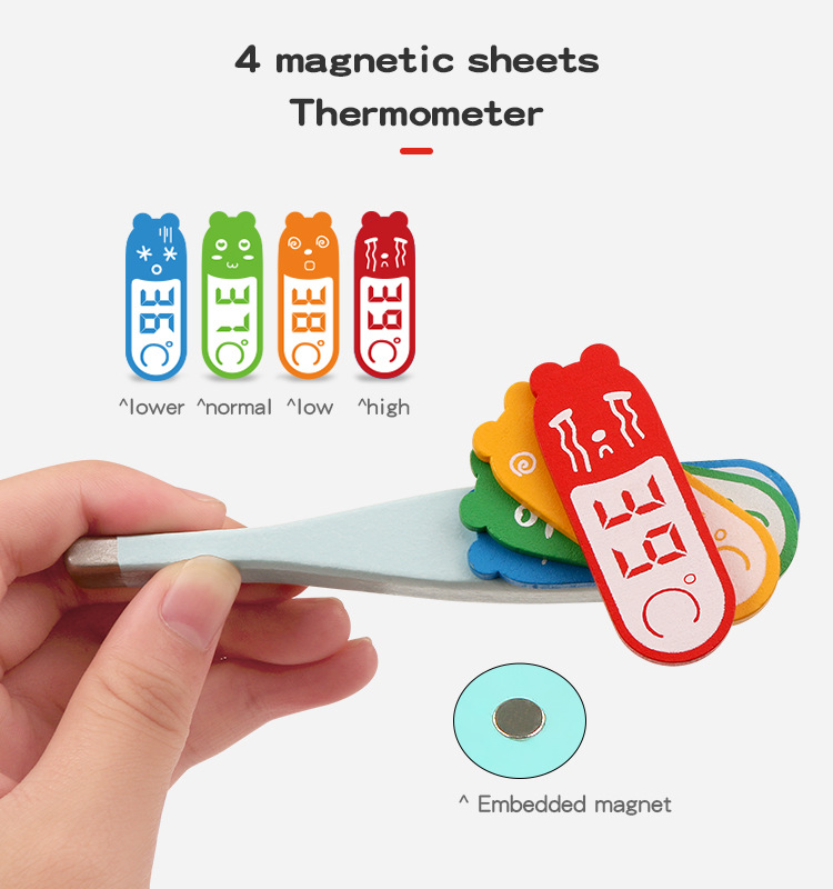 Kids' Role-Playing Doctor Injection Toy Gift Wooden Simulation Cloth Bag Medicine Box