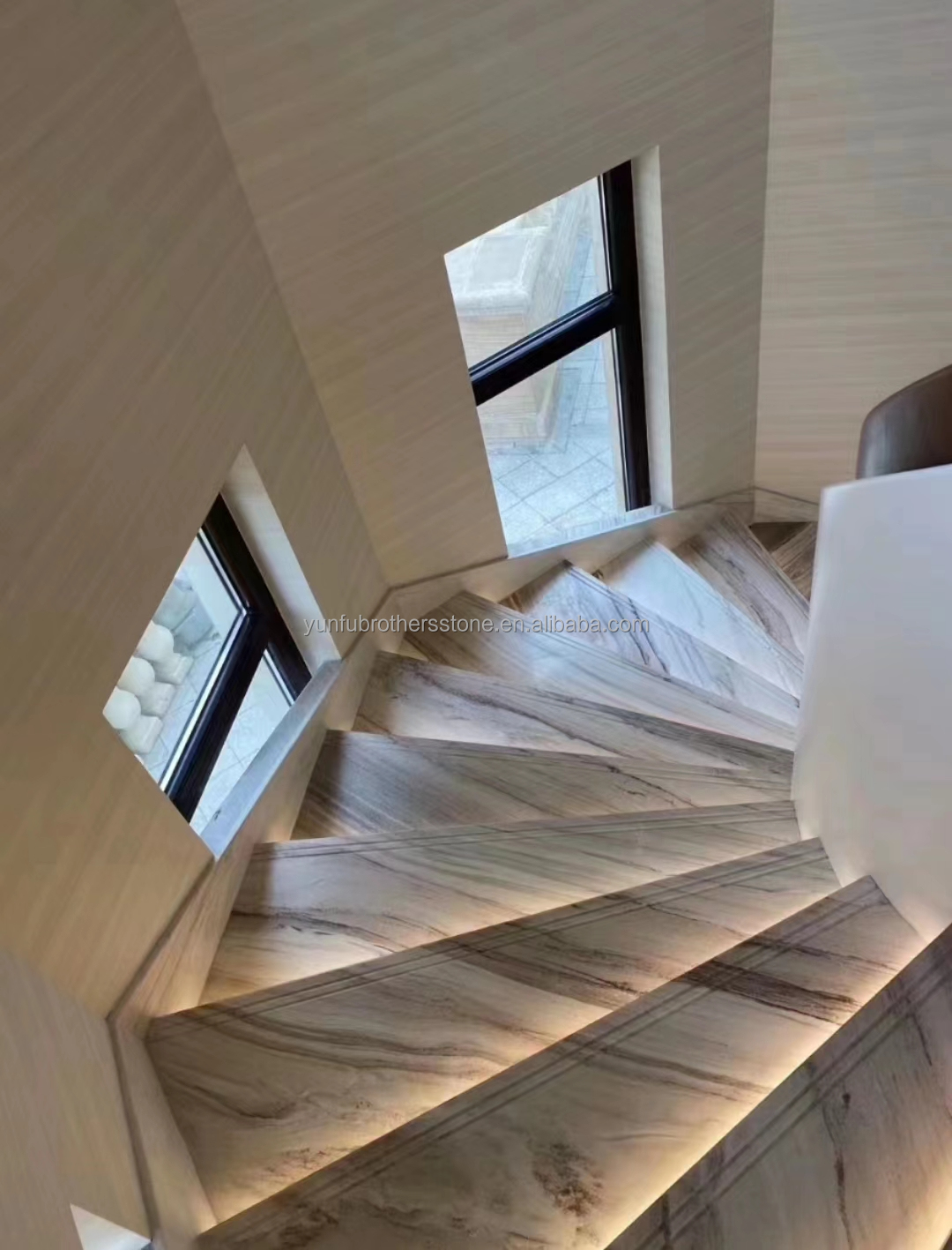 Natural Stone Stairs in Modern European Style with Cut-to-Size Big Slab Polished Tiles