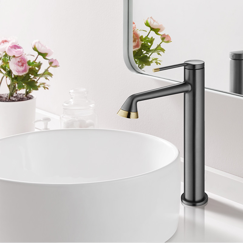 Gun Gray Extended Basin Hot And Cold Taps For Washroom