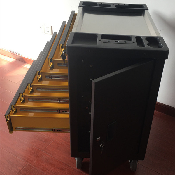 5 Drawer Yellow Tool Cart With Drawers And Wheels SPCC Tool Box Trolley