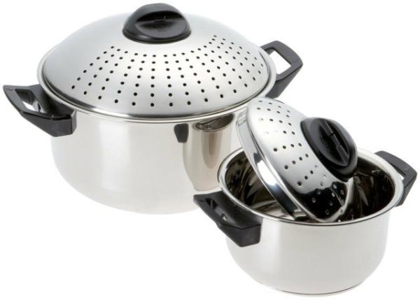 Quality 6qt & 2qt Stainless Steel Pasta Pot Set with Locking Strainer Lids for sale