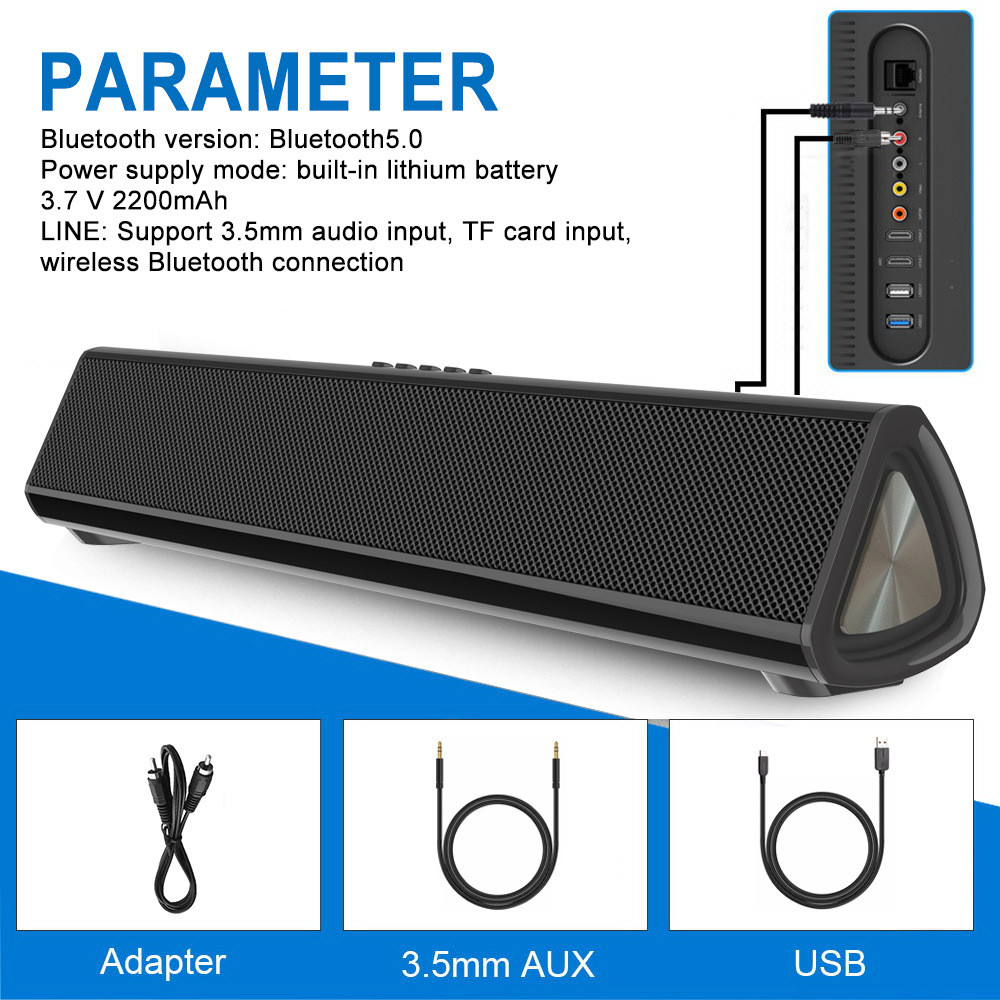 Sleek Black 2.4GHz Wireless Home Theater Soundbar Remote Control Sound Bar