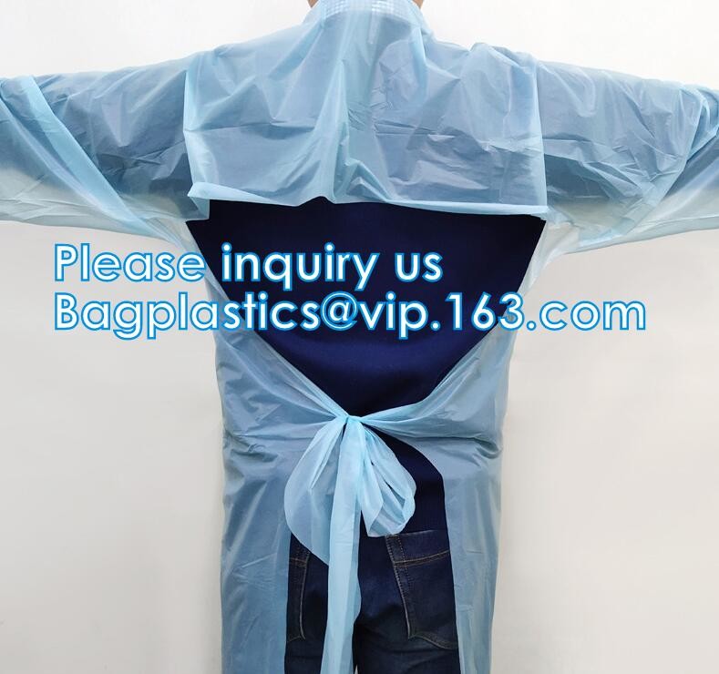 CE FDA factory waterproof isolation gown disposable pe/cpe surgical blue plastic isolation gown Gowns with Elastic Cuff