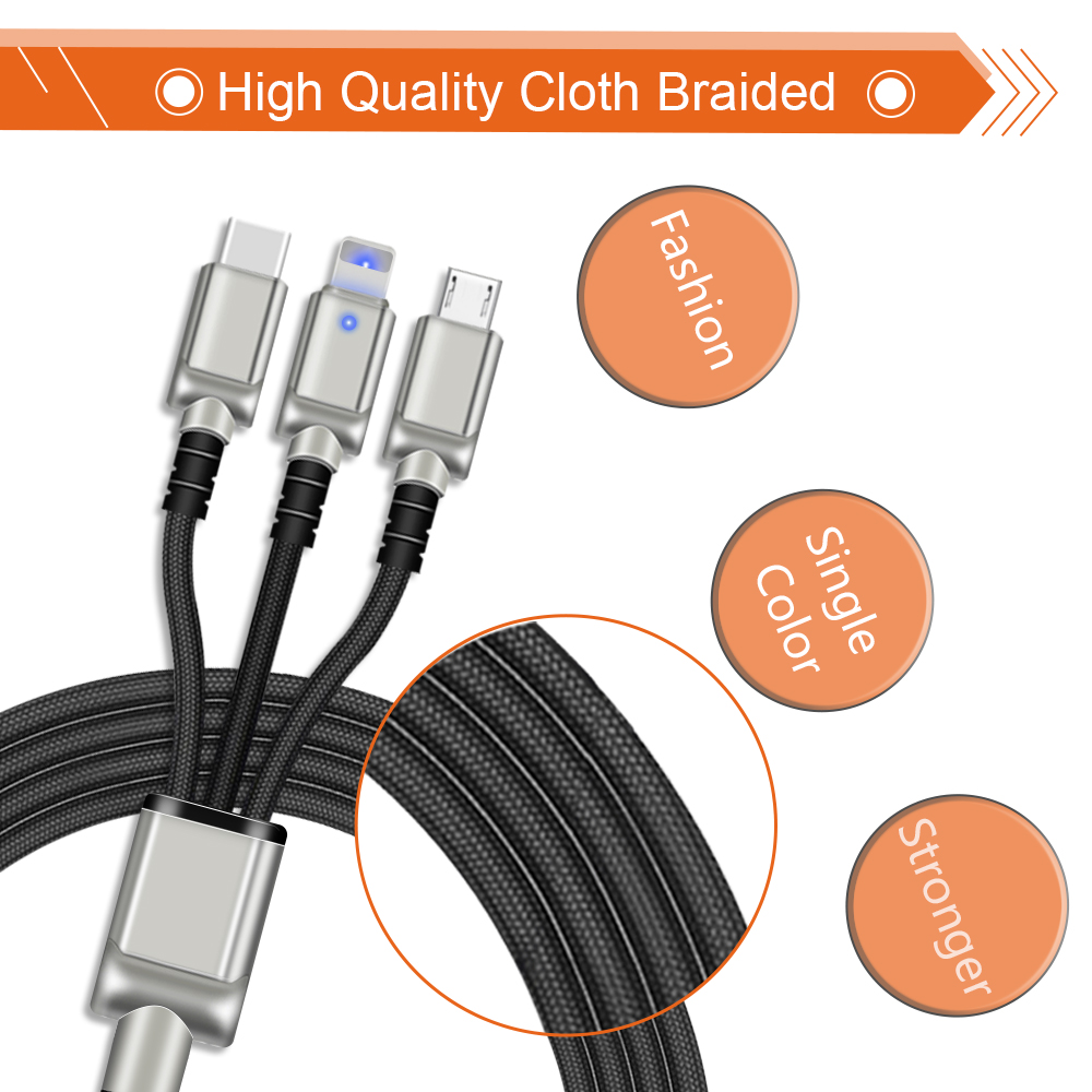 harger Iphone 3 Way USB Cable Multiple Connectors MP3 MP4 Player Support