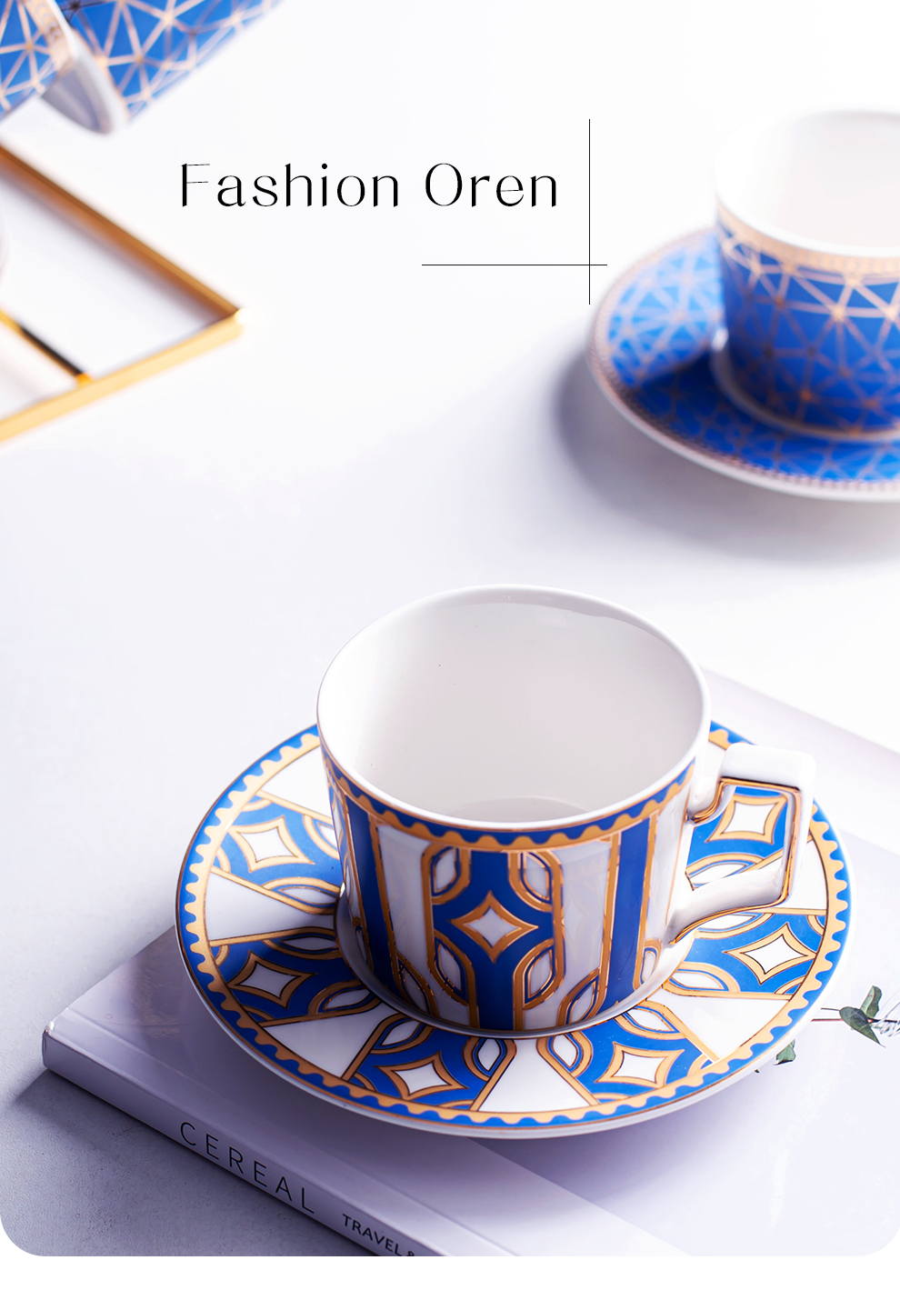 Reusable Floral Decal Design Porcelain Cup And Saucer Set Ceramic Turkish Coffee Tea Cup