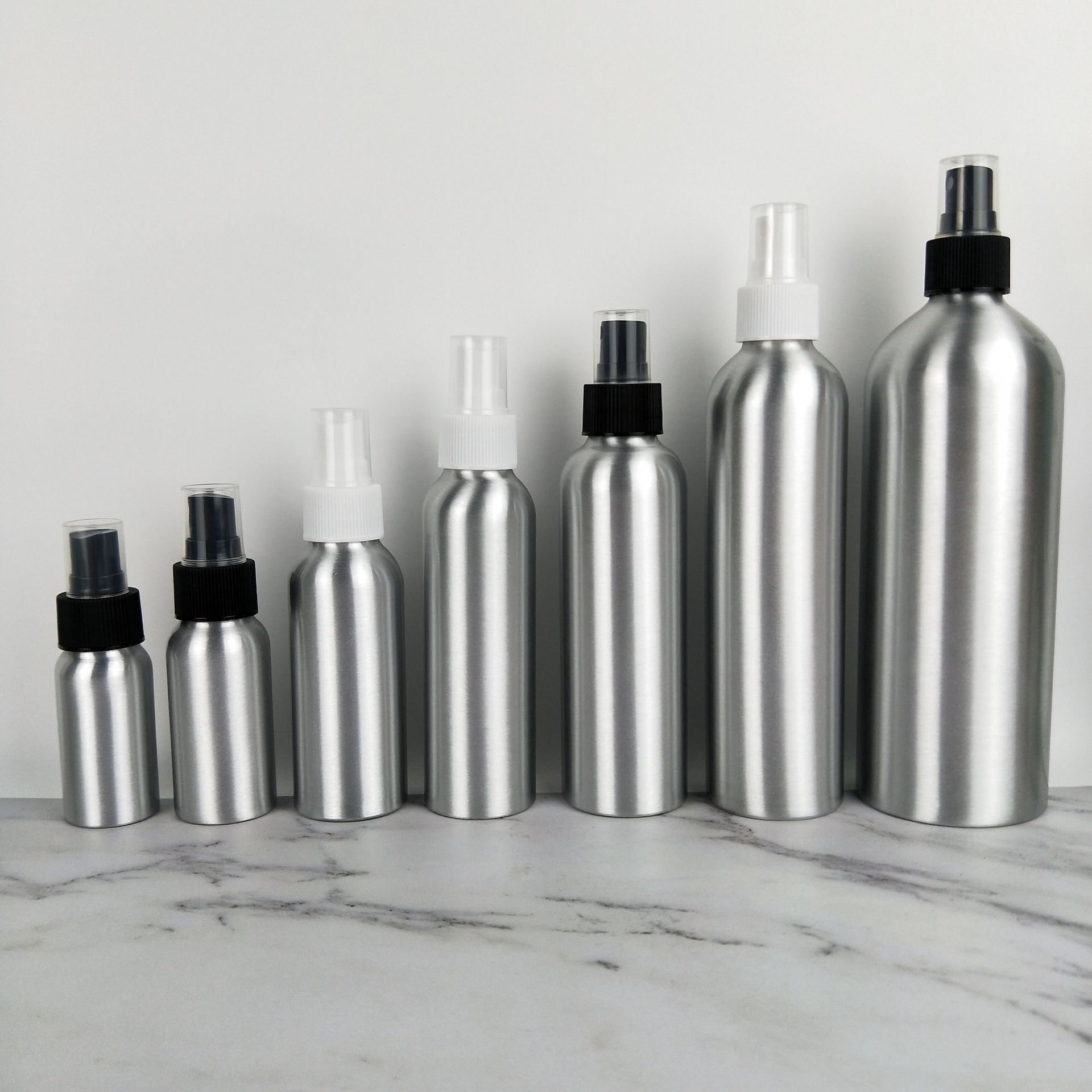 Customized Label Empty 100ml 200ml 300ml 500ml 1000ml Aluminum Bottles Spray Fine Mist Lid for Lotion Shampoo Essential Oil