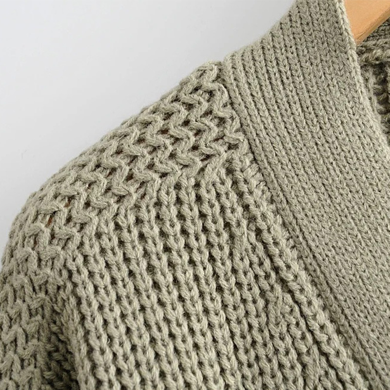 Pure Color Ladies Lace Up Knit Sweater Spring Autumn Lantern Sleeve Sweater