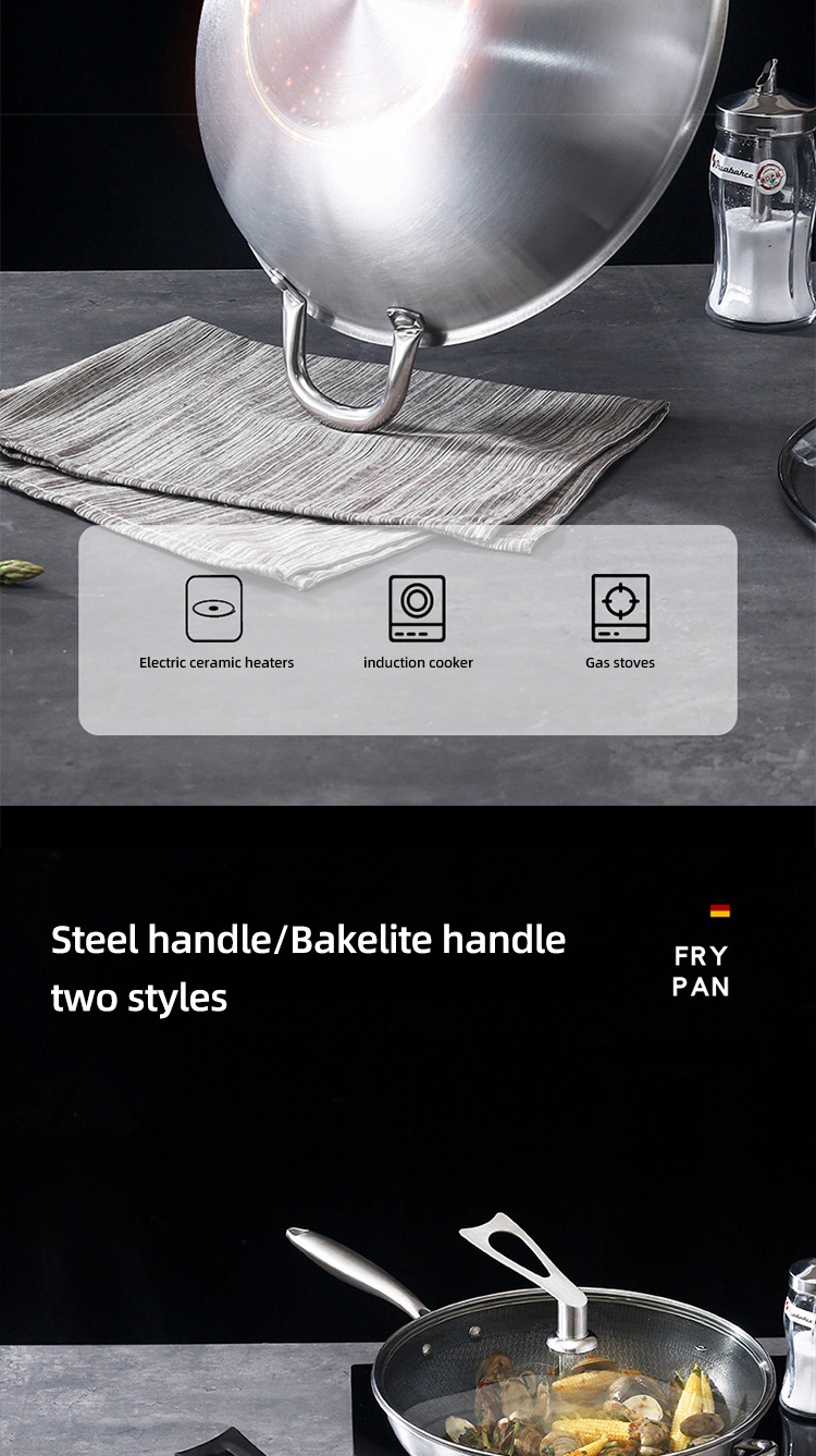 Direct Selling Kitchen 32cm 34cm Stainless Steel Honeycomb Fry Pan Non-stick Frying Pan