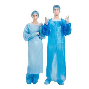 China Plastic Disposable CPE Gown Blue Waterproof With Rubber Cuffs wholesale