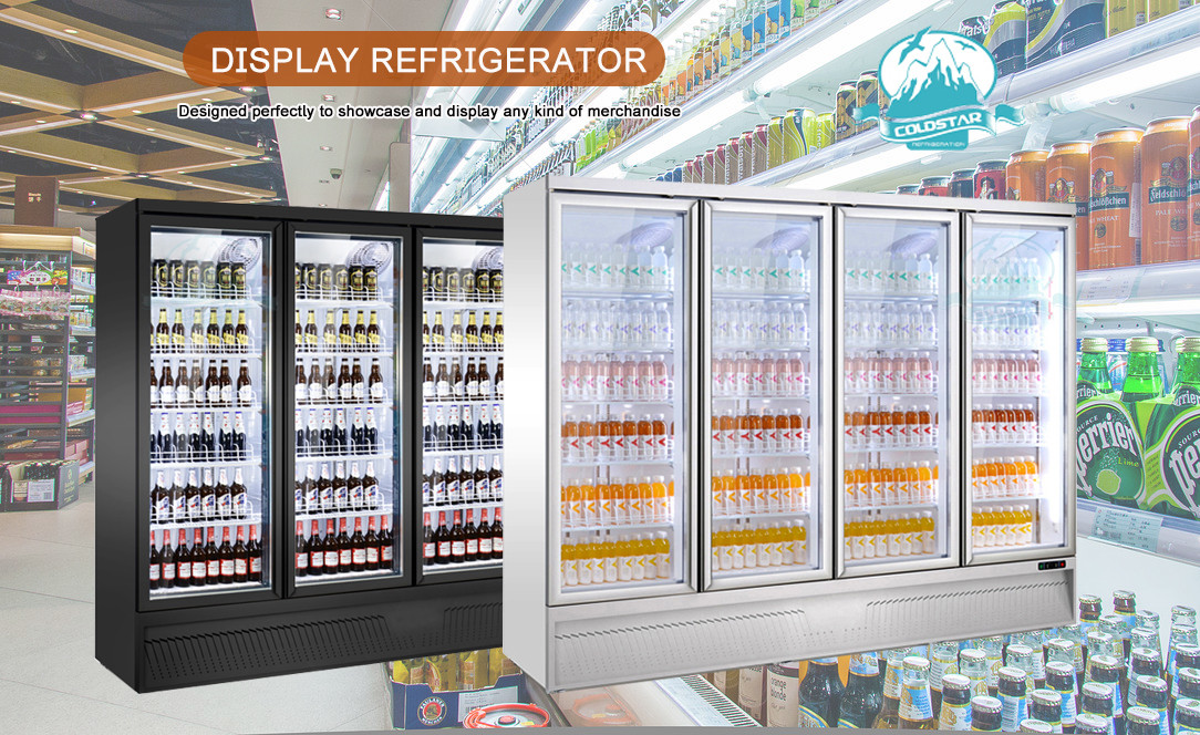 Commercial Upright 4 Glass Door Beverage Display Refrigerator For Drinks
