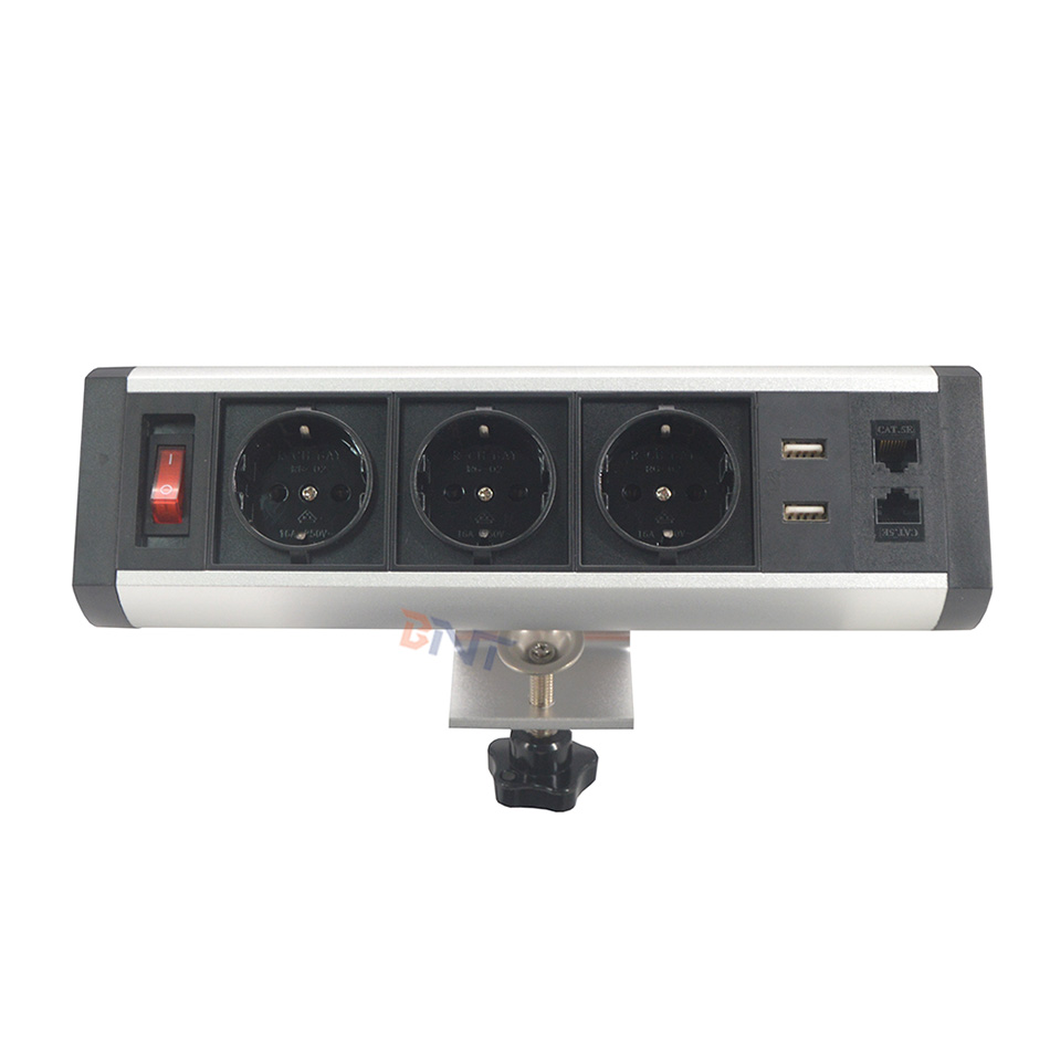 2 round pin EU power office furniture power supply desk clamp on power outlet