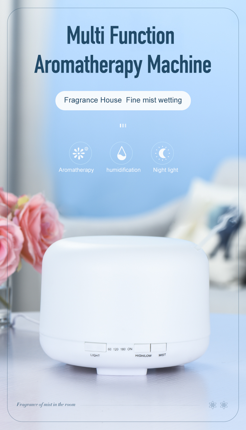 500ml Ultrasonic Aromatherapy Machine Cool Mist Maker Quiet Design Essential Oil Diffuser with Colorful Night Light