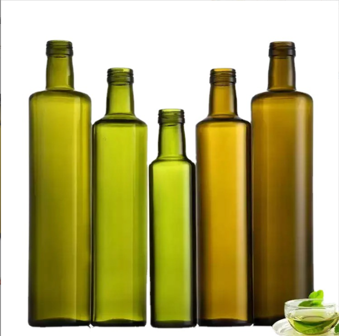 Collar Material Glass Dark Green Square Bottles 250ml 500ml 700ml for Cooking Olive Oil