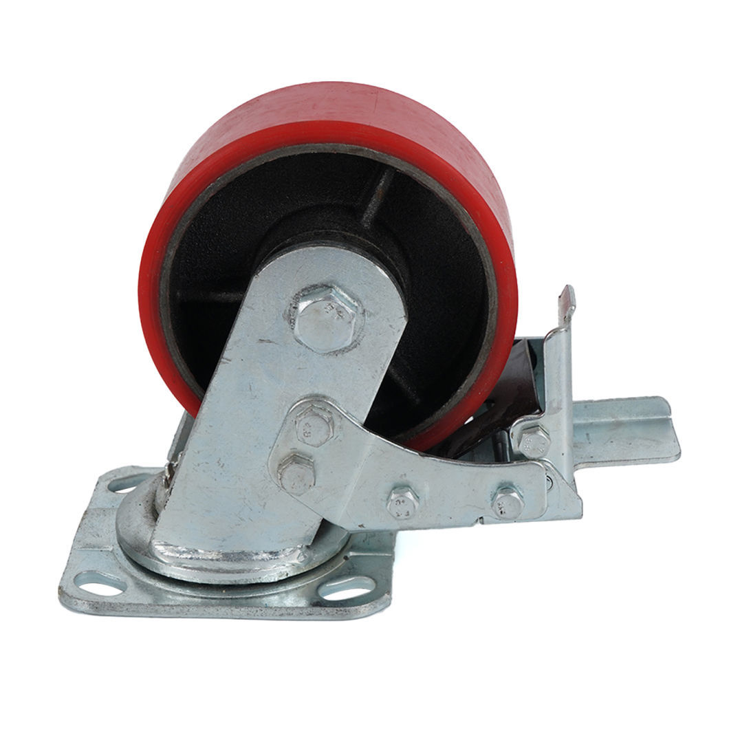 Heavy Duty Cast Iron Core PU Caster Red Polyurethane Castors and Universal Wheels for Trolley
