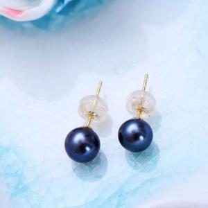 China Round 6.5mm Natural Freshwater Pearl 18K Yellow Gold Stud Earrings(E20180103) wholesale