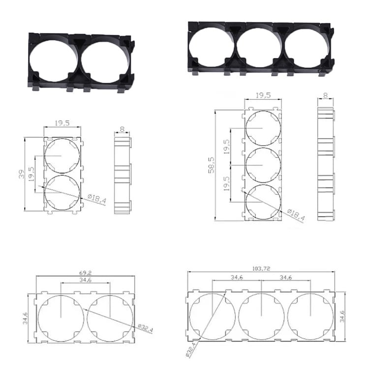 18650 Lithium Ion Cell Holder Plastic Holder Bracket ABS Material