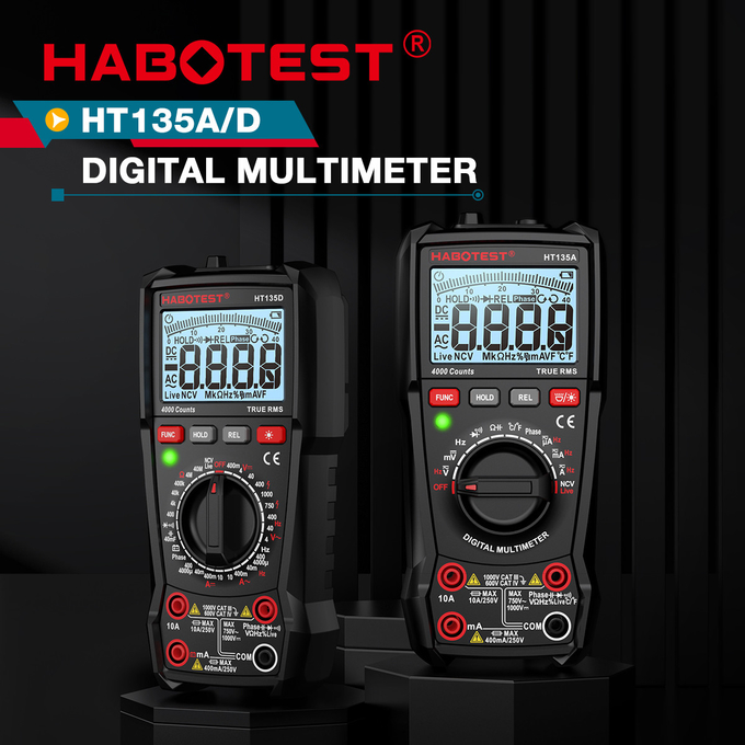 HABOTEST HT135 Digital Multimeter 1000V 10A 4000 Counts AC/DC Transistor Tester Electrical NCV Test Meter Profesional Multimetr