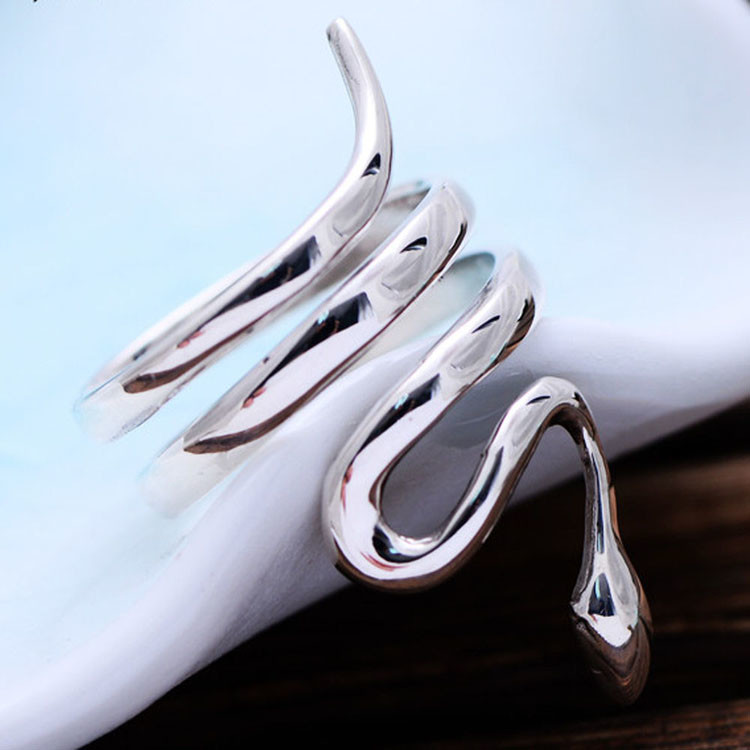 Sterling Silver Snake Wrap Ring Plain Polished Wide Women Jewelry(058262)
