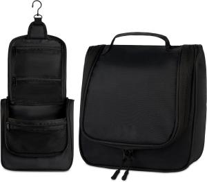 China Custom Large Waterproof Black Travel Hanging Toiletry Bag For Makeup And Shaving Supplies wholesale