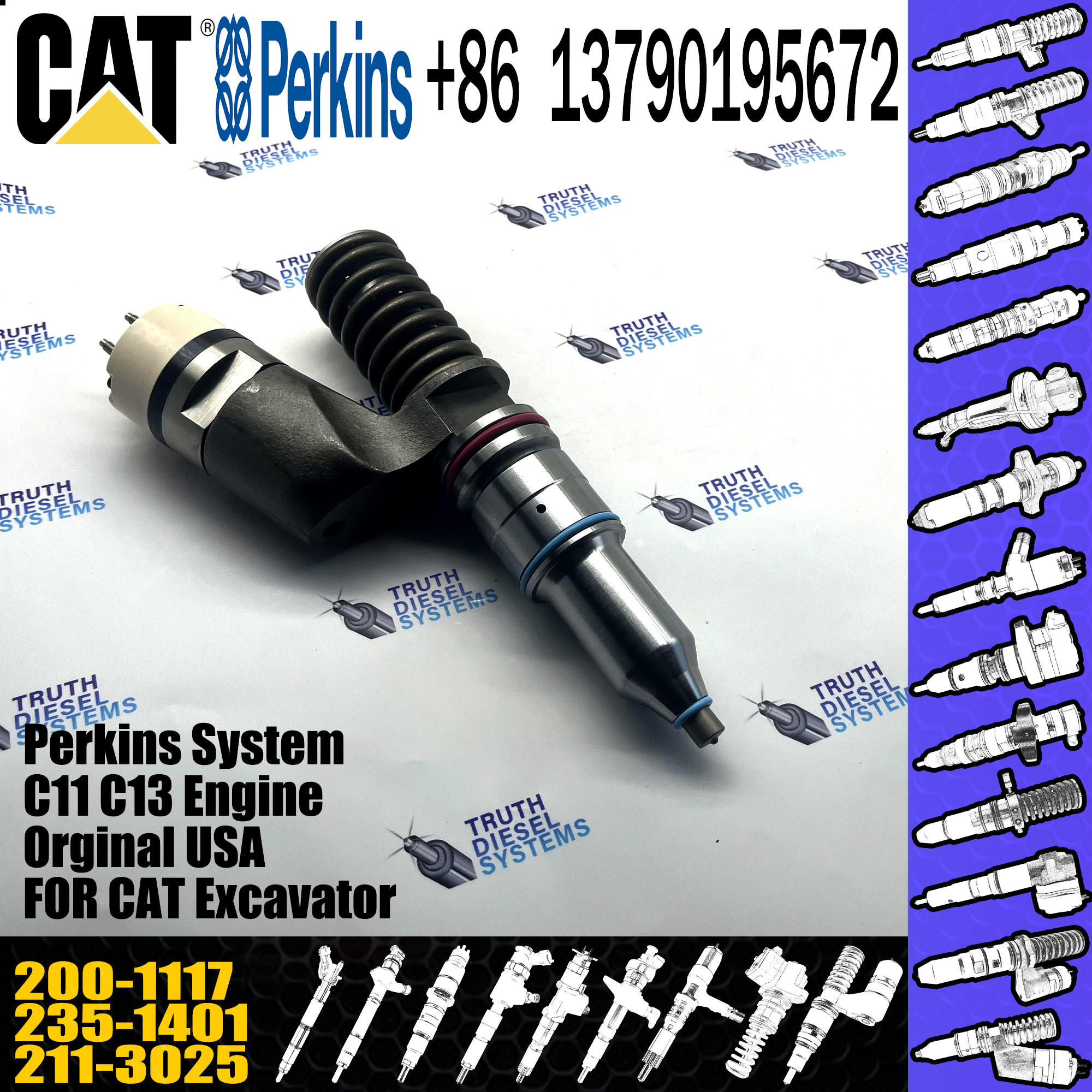 CAT excavator parts fuel injector 211-3025 200-1117 235-1401 for C15 C16 engine
