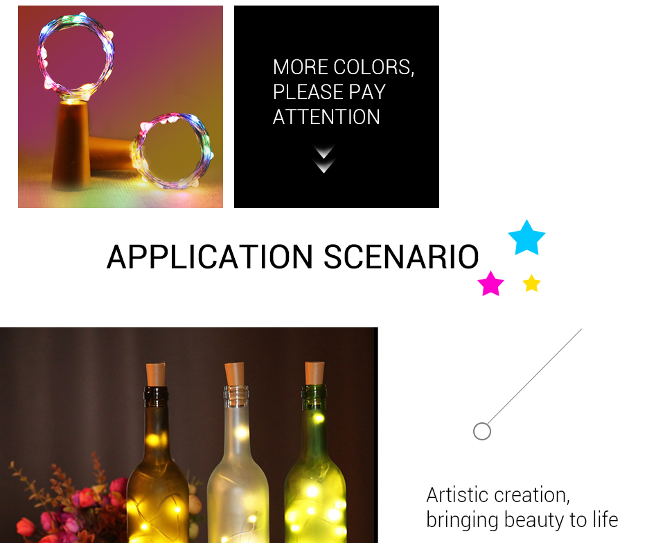 1M 2M LED Garland Copper Silver Wire String Lights 10 20 LEDs Bottle Stopper Fairy Lights for Holiday Wedding Party Deco