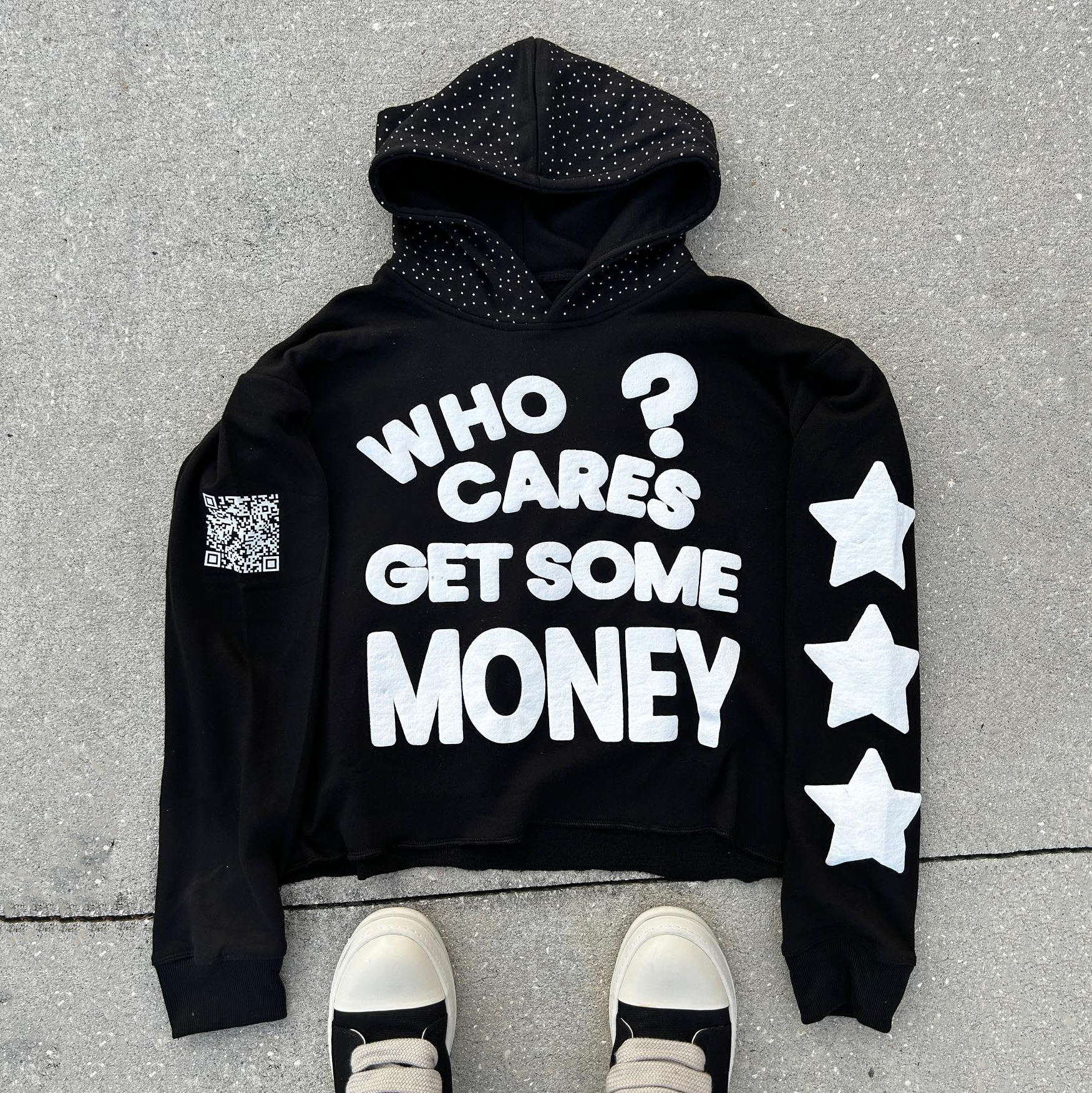 Rhinestone Black 3d Custom Puff Print Hoodie Pullover 100% Cotton Heavyweight Boxy Oversized Men