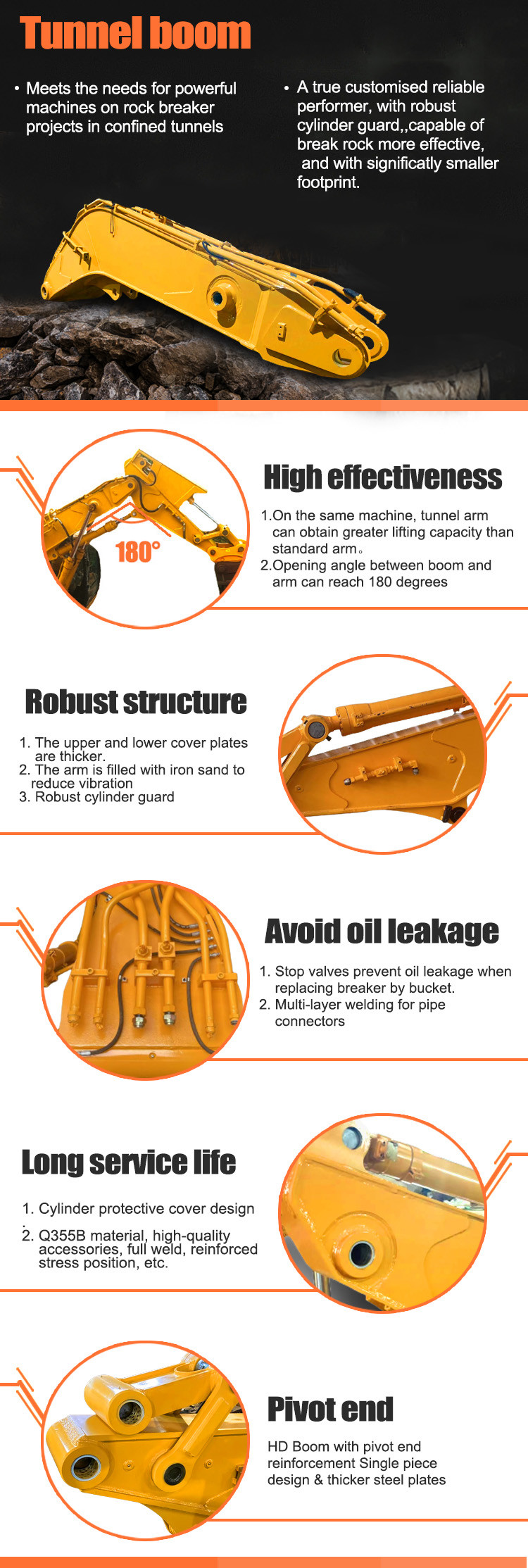 High Strength Q355B Excavator Tunnel Arm Customizable Excavator Boom Attachment