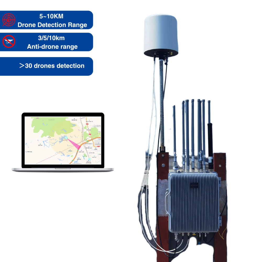 2.4 GHz, 5.8 GHz Attack Drone Jammer Fixed Outdoor Fpv Jamming Detection All In One With Drone Command Control Syestem
