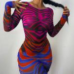 Round Neck Long Sleeve Sexy Women Dresses Polynesian Ethnic Floral